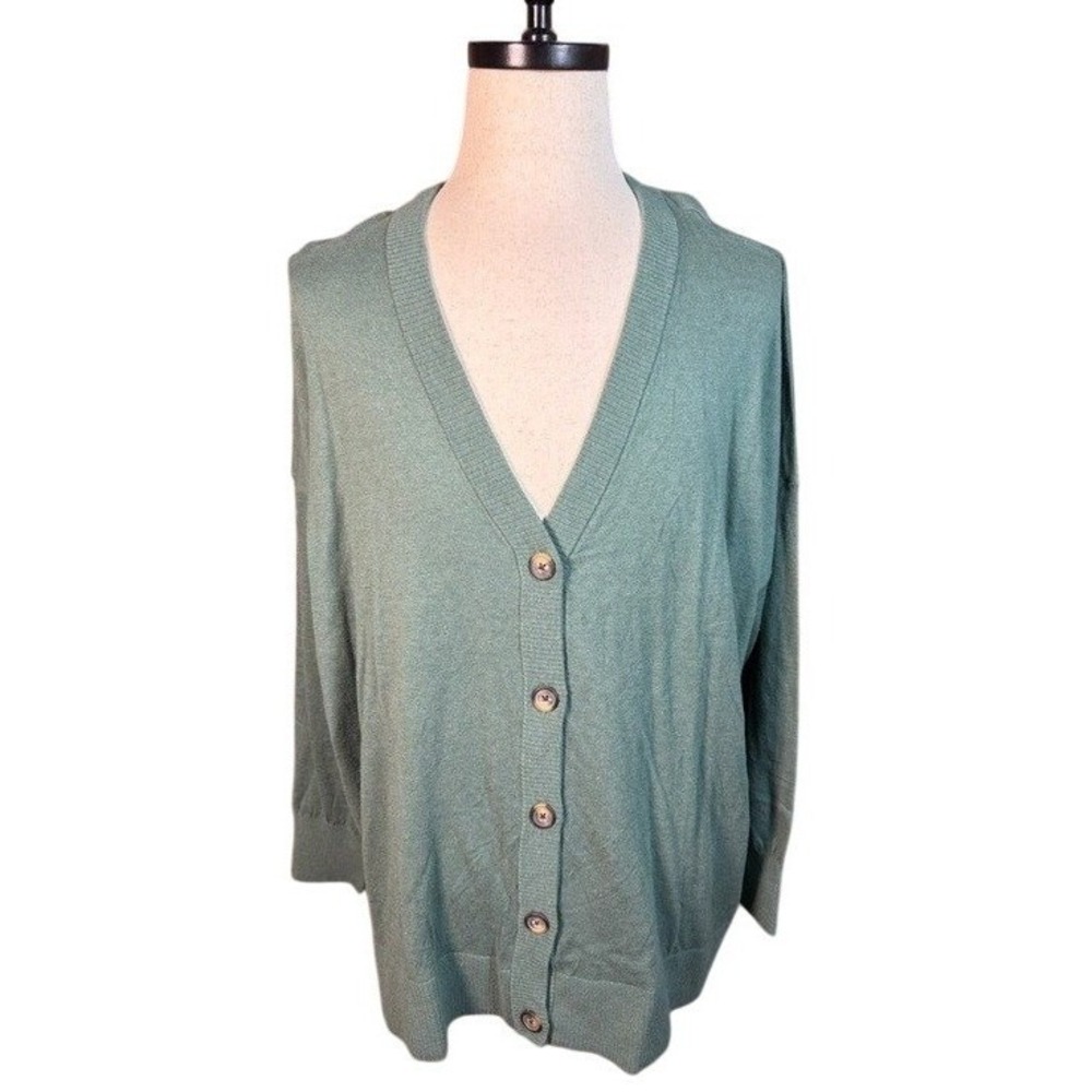 Torrid Womens Plus 3 3X Dark Forest Green Cotton Boyfriend Cardigan Sweater‎ New